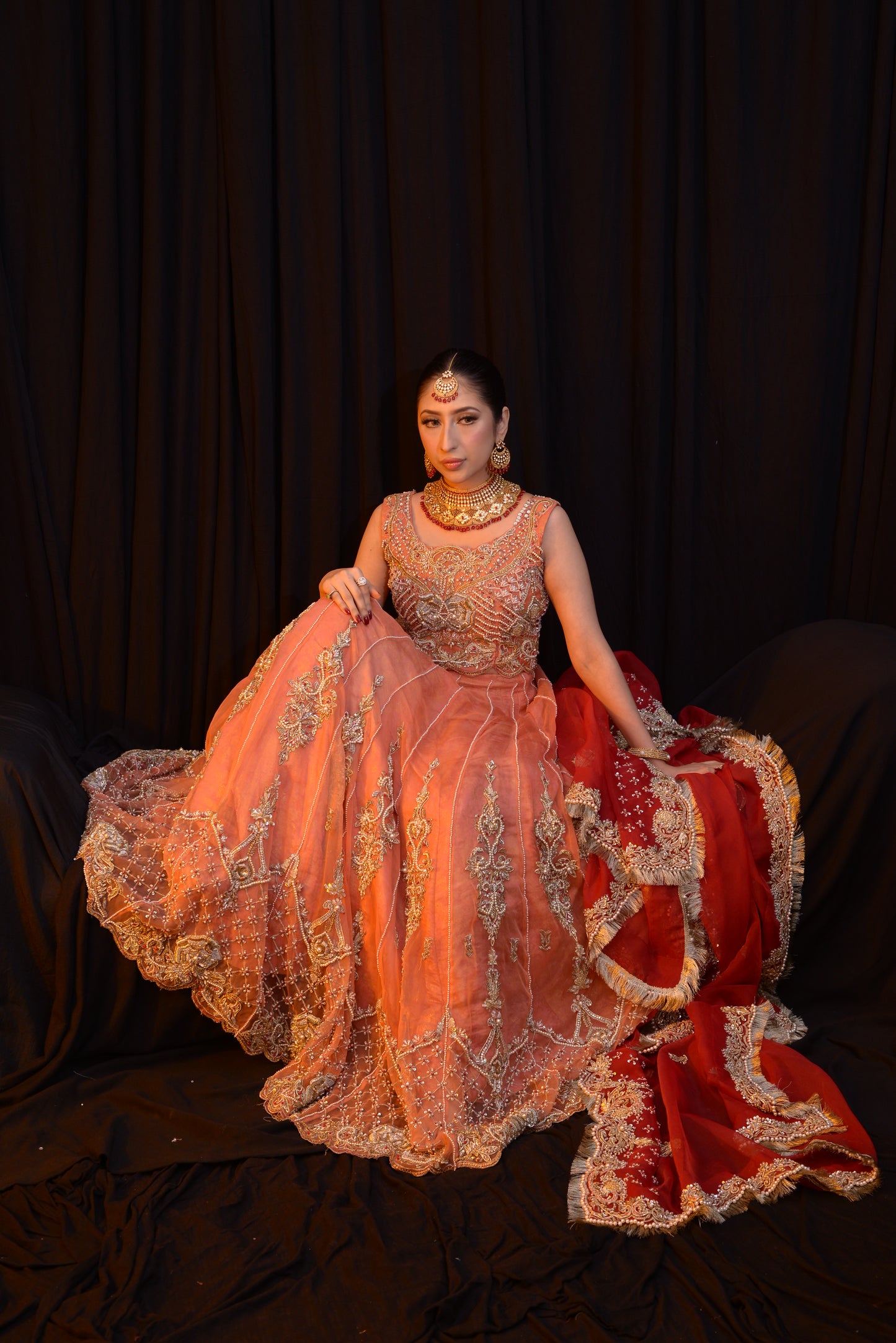 Peach lehnga