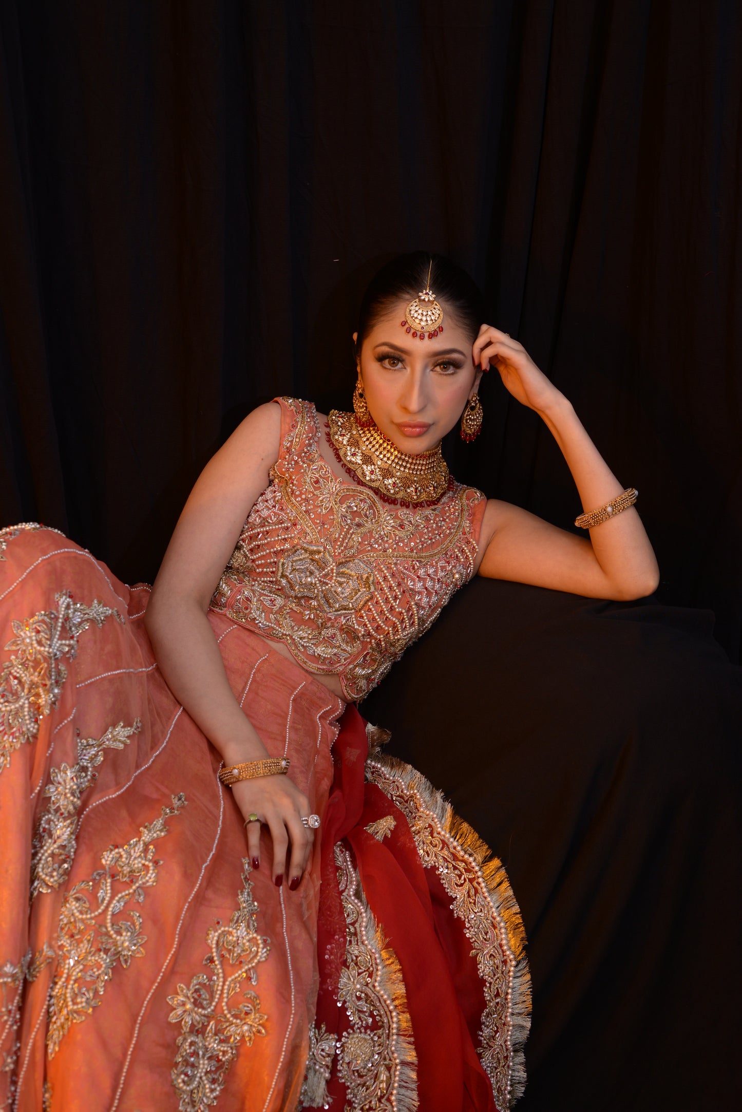 Peach lehnga