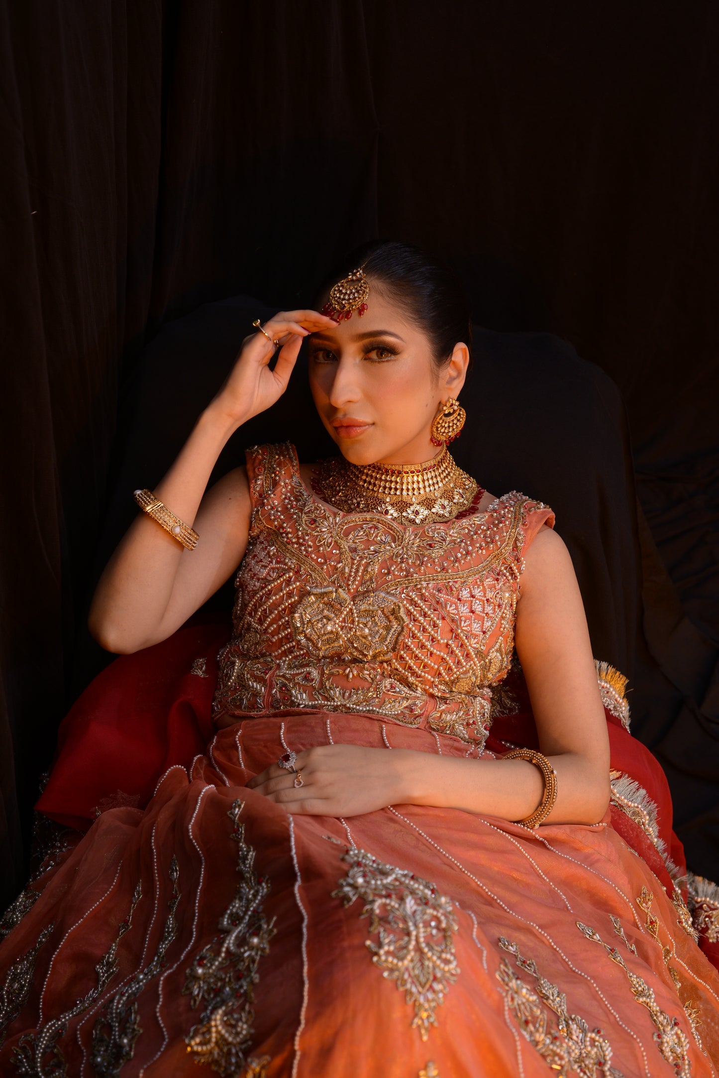 Peach lehnga