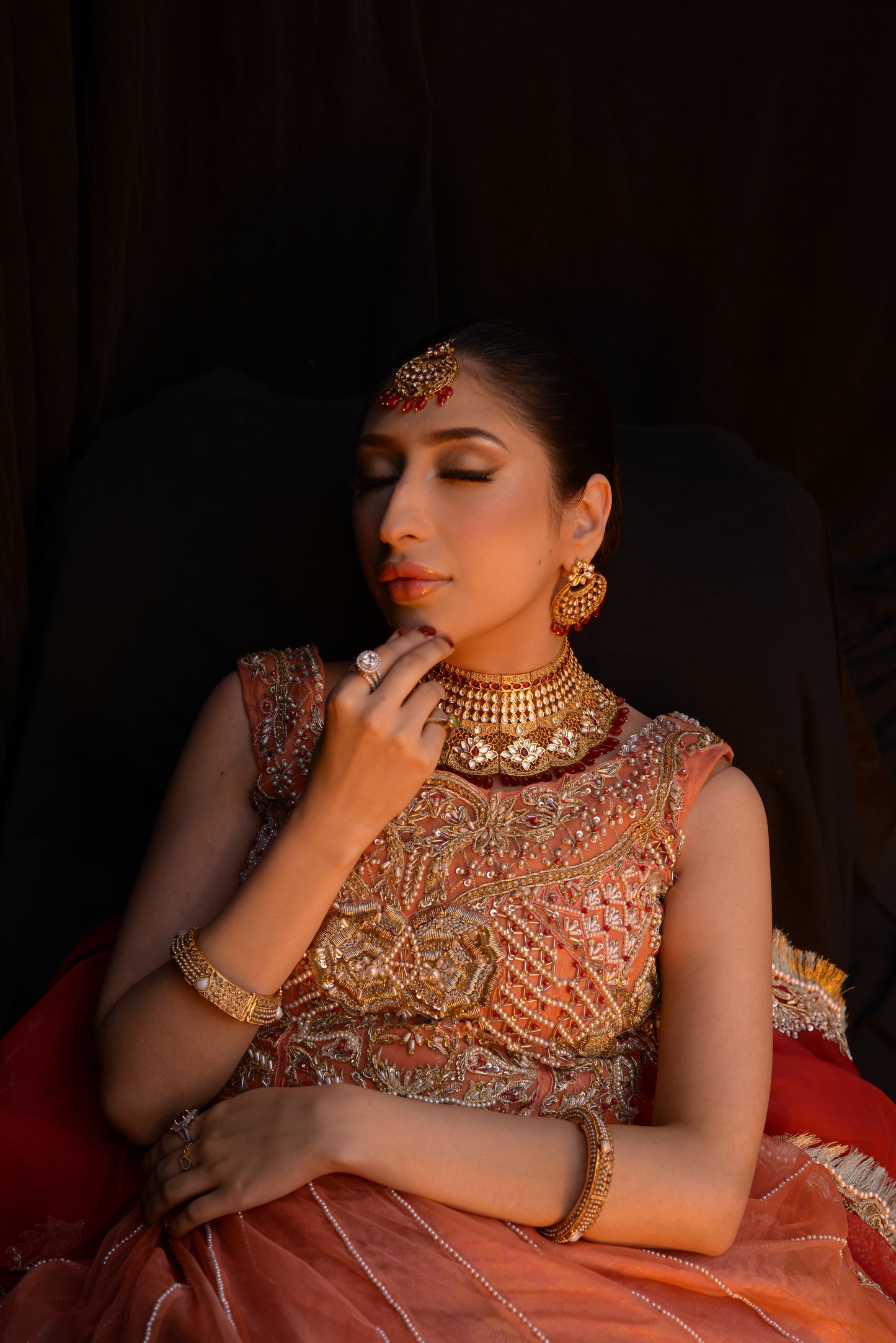 Peach lehnga