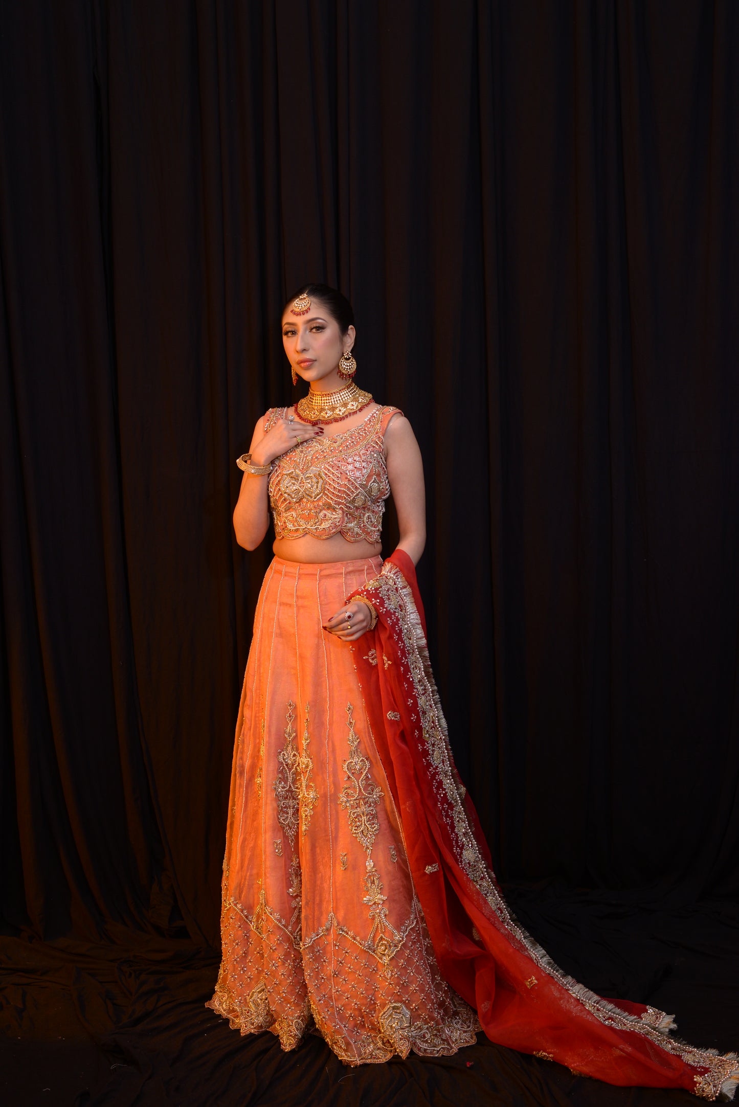 Peach lehnga