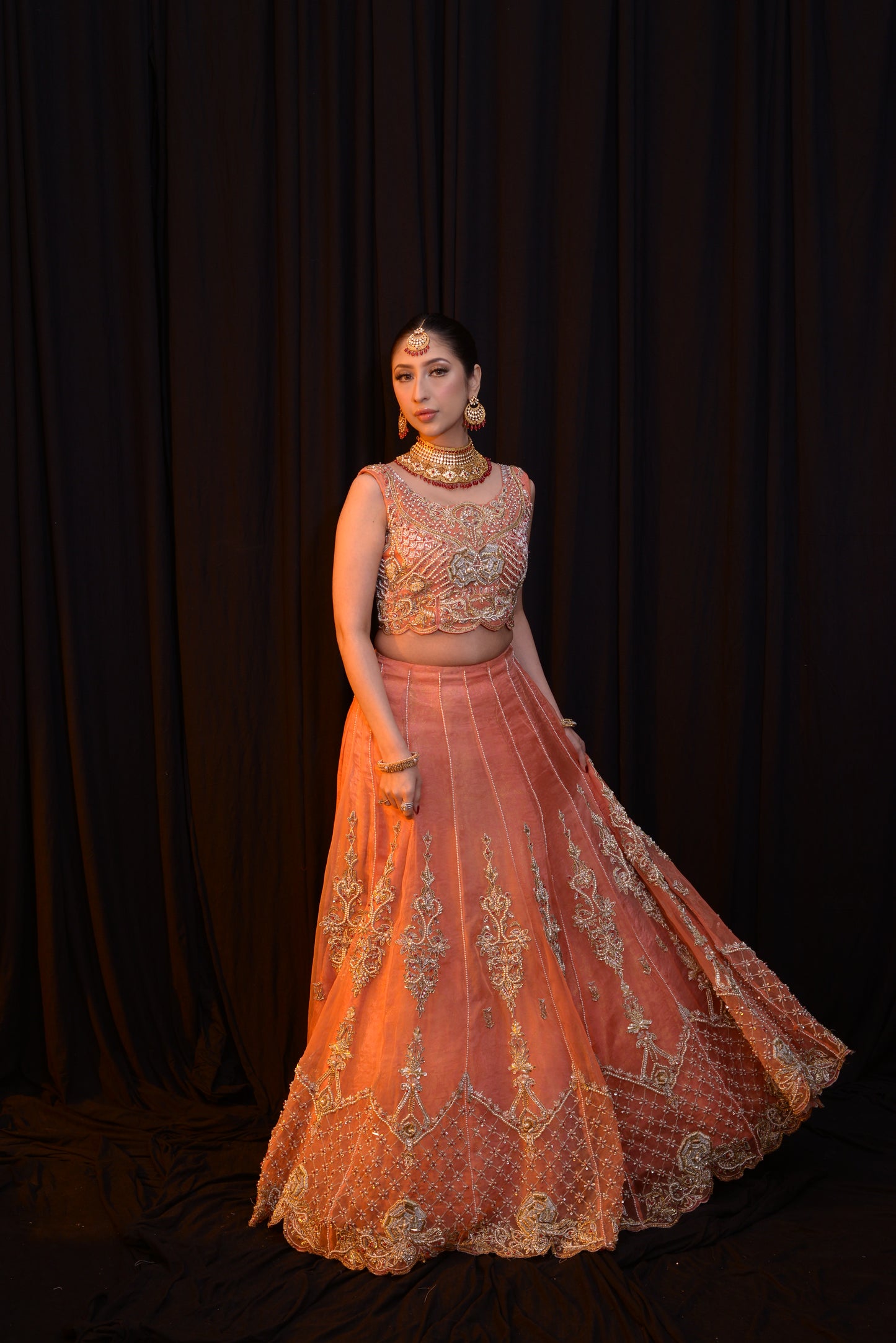 Peach lehnga