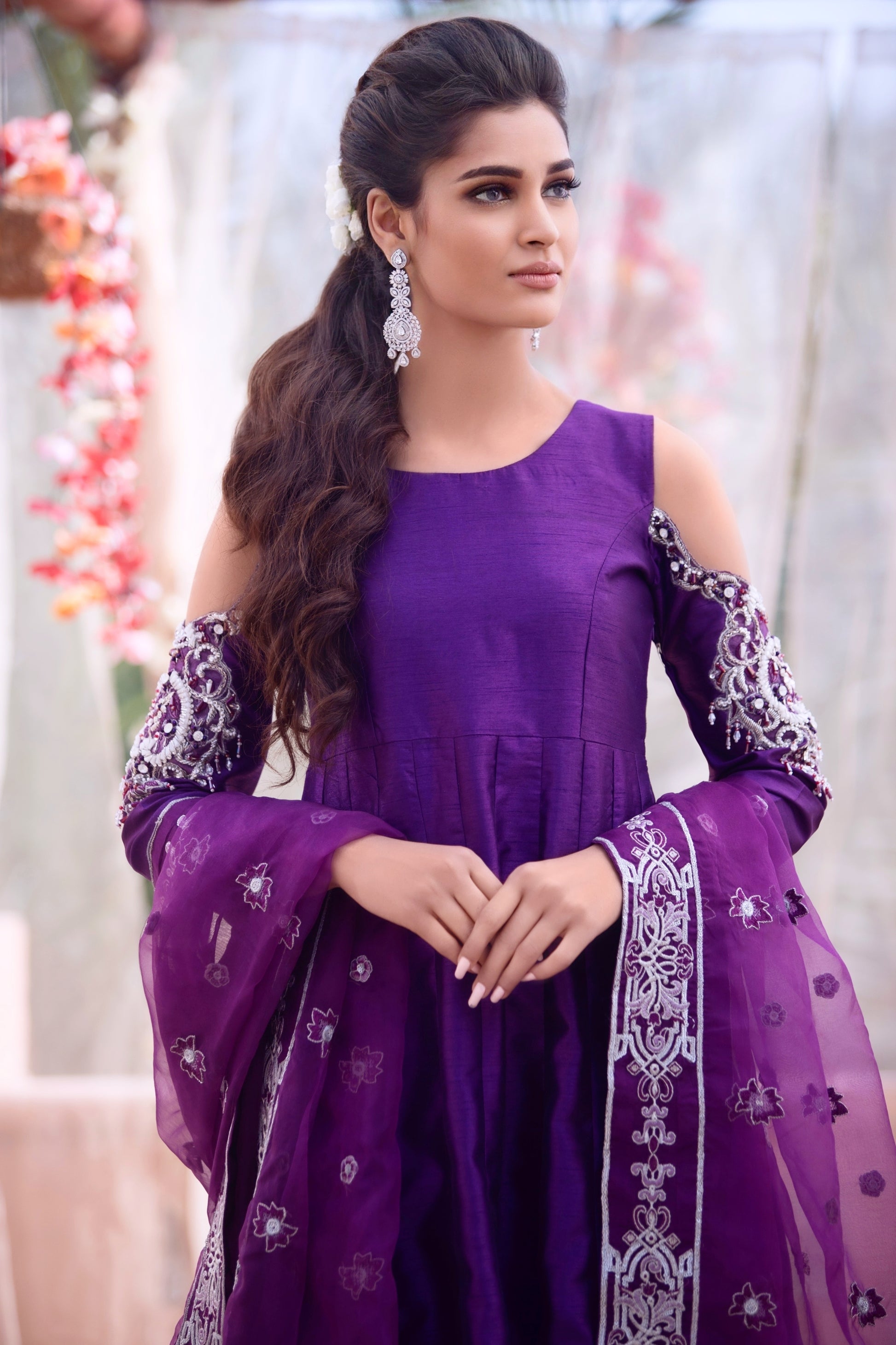 Purple raw silk womens pret for weddings 