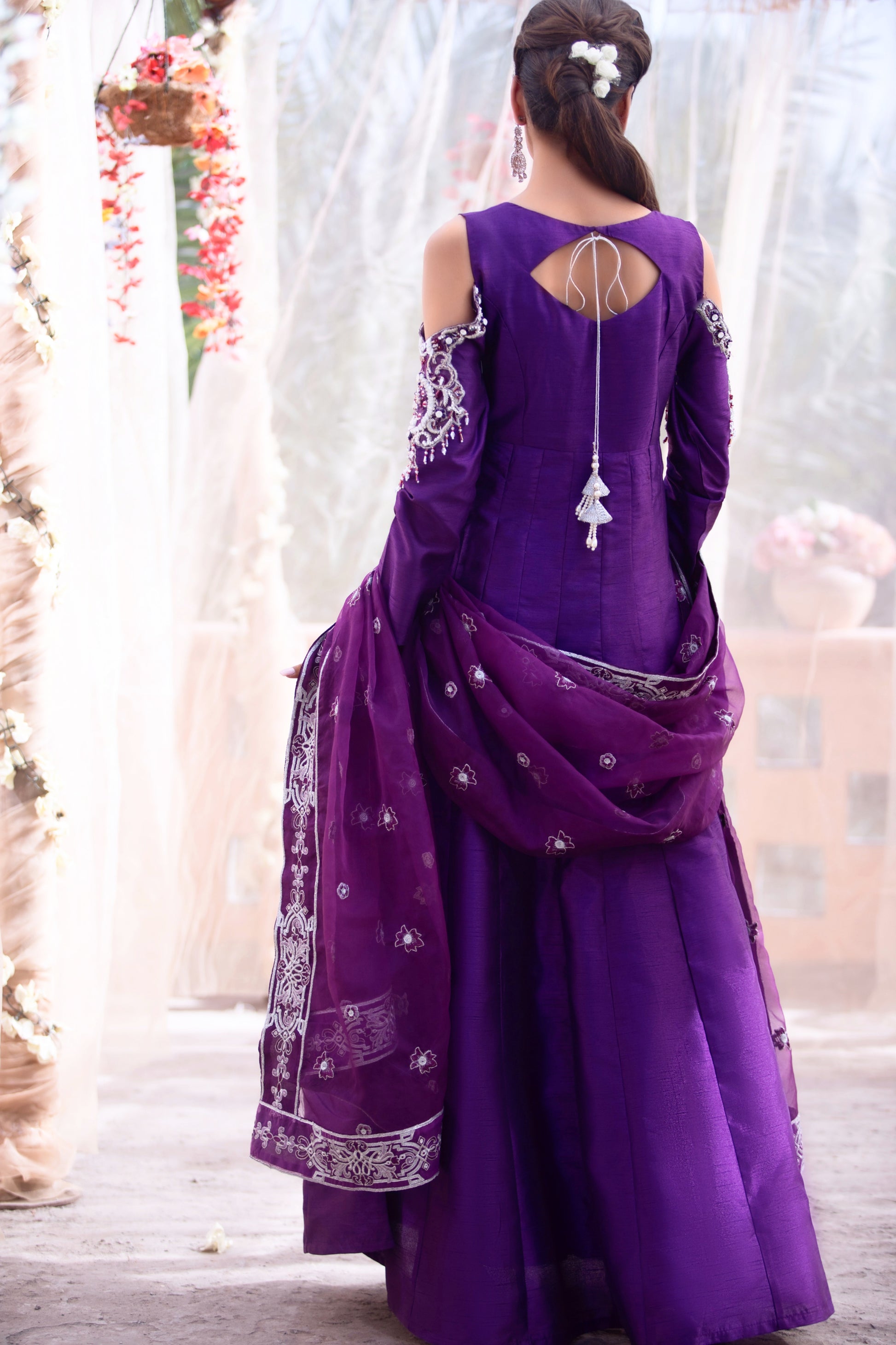 Purple raw silk womens pret for weddings 
